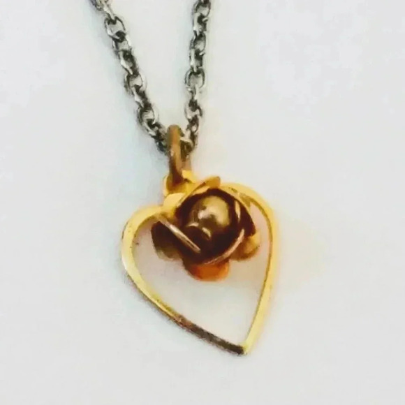 Heart Flower Chain Link Necklace 16" - Picture 2 of 4